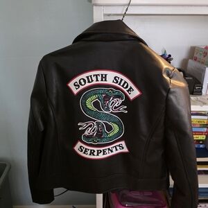 Black Faux Leather Jacket with South Side Serpents Patch